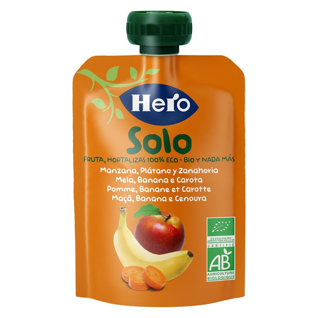 Imagen de Hero Baby Solo ecológico manzana plátano y zanahorias bolsa 100g