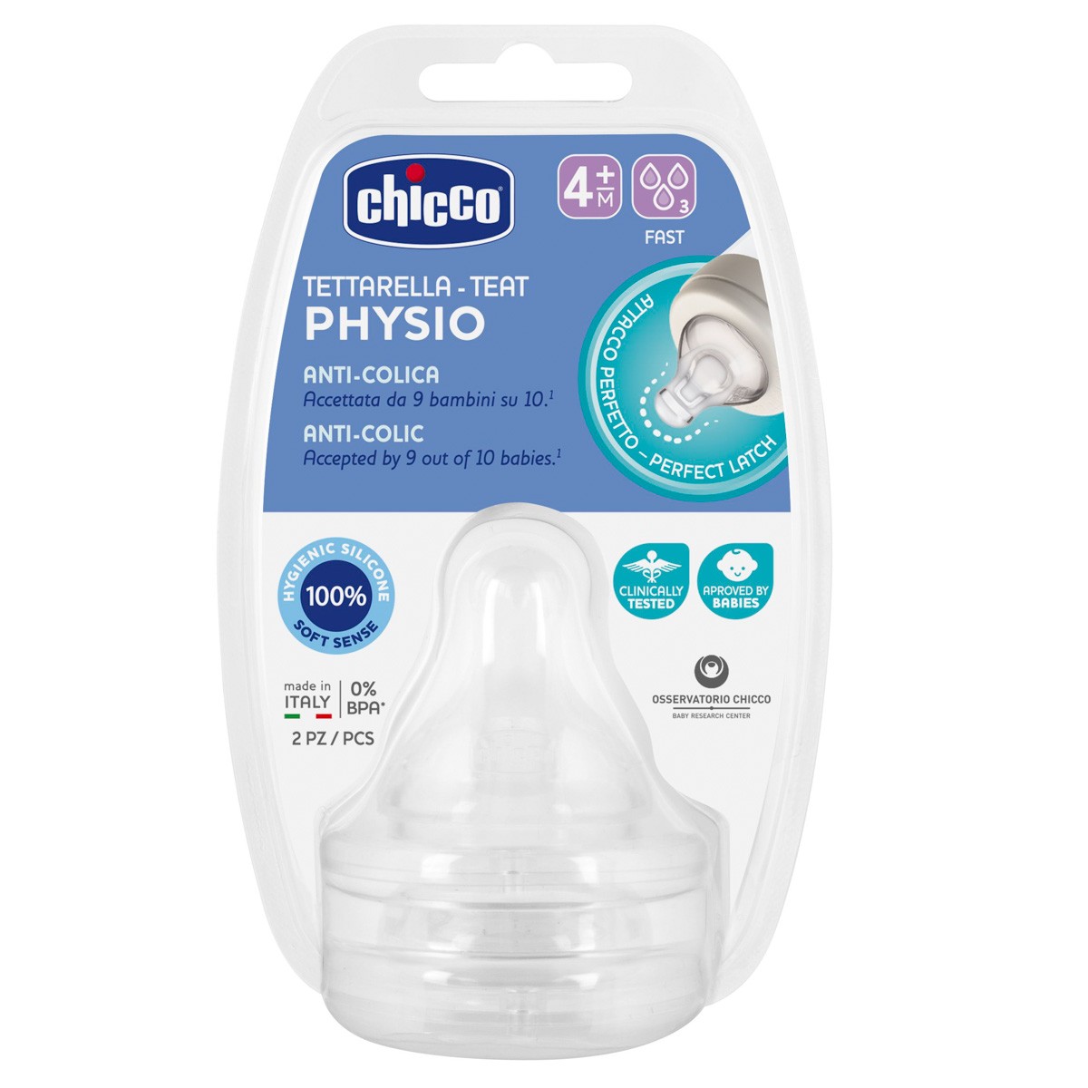 Imagen de Chicco tetina physio silicona f/rapido 4m+ 2uds